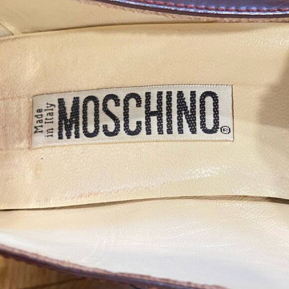 VTG Moschino Patent Leather Color Block  37.5uk/8us Burgundy and Black Italy - Picture 2 of 14